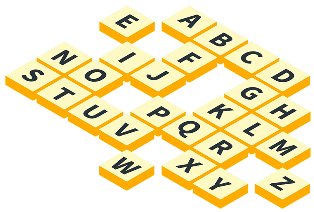 Alphabet crossword puzzle on black background.