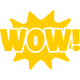 Yellow "Wow!" comic-style on black background.
