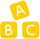 Yellow alphabet blocks on black background.