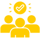 Three people with a check mark symbol.