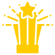 Yellow star trophy with celebratory bursts.